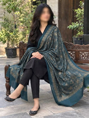 Gul e Silk Embroidered Shawl-Teal