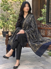 Gul e Silk Embroidered Shawl-Navy