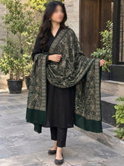 Gul e Silk Embroidered Shawl-Emerald Green
