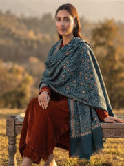 Mughal Embroidered Shawl-Teal