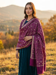 Mughal Embroidered Shawl-Magenta