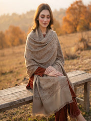 Mughal Embroidered Shawl-Mushrom Brown
