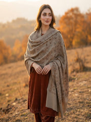 Mughal Embroidered Shawl-Mushrom Brown
