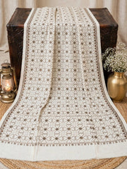 Mughal Embroidered Shawl-Pearl Ivory