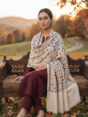 Mughal Embroidered Shawl-Pearl Ivory