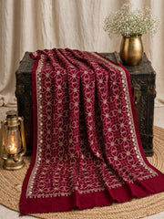 Mughal Embroidered Shawl-Royal Crimson