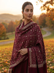 Mughal Embroidered Shawl-Royal Crimson