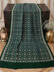 Mughal Embroidered Shawl-Emerald Green