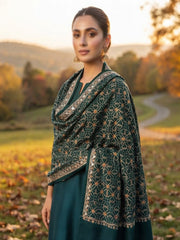 Mughal Embroidered Shawl-Emerald Green