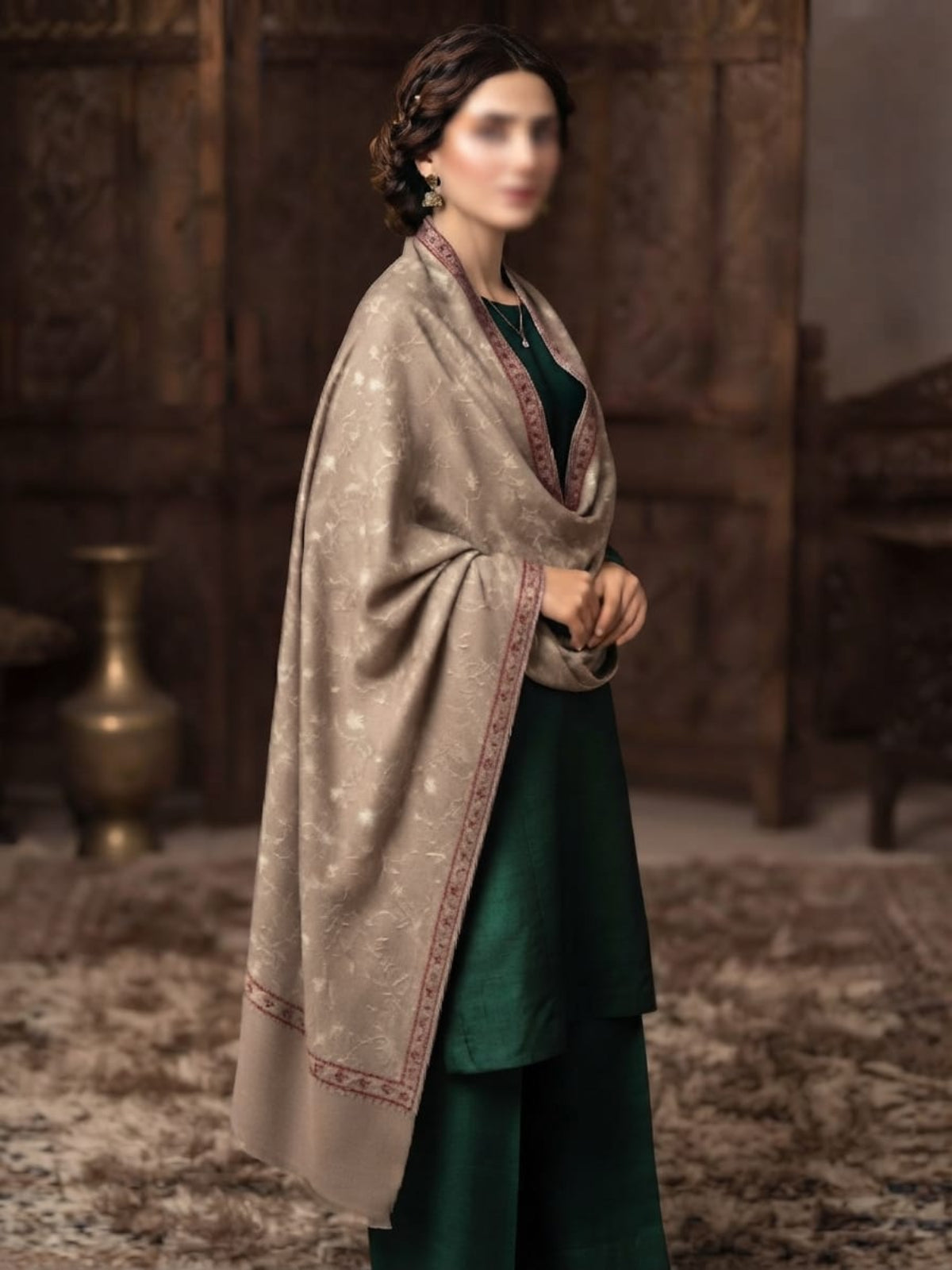 Manto Embroidered Shawl-Sand Stone