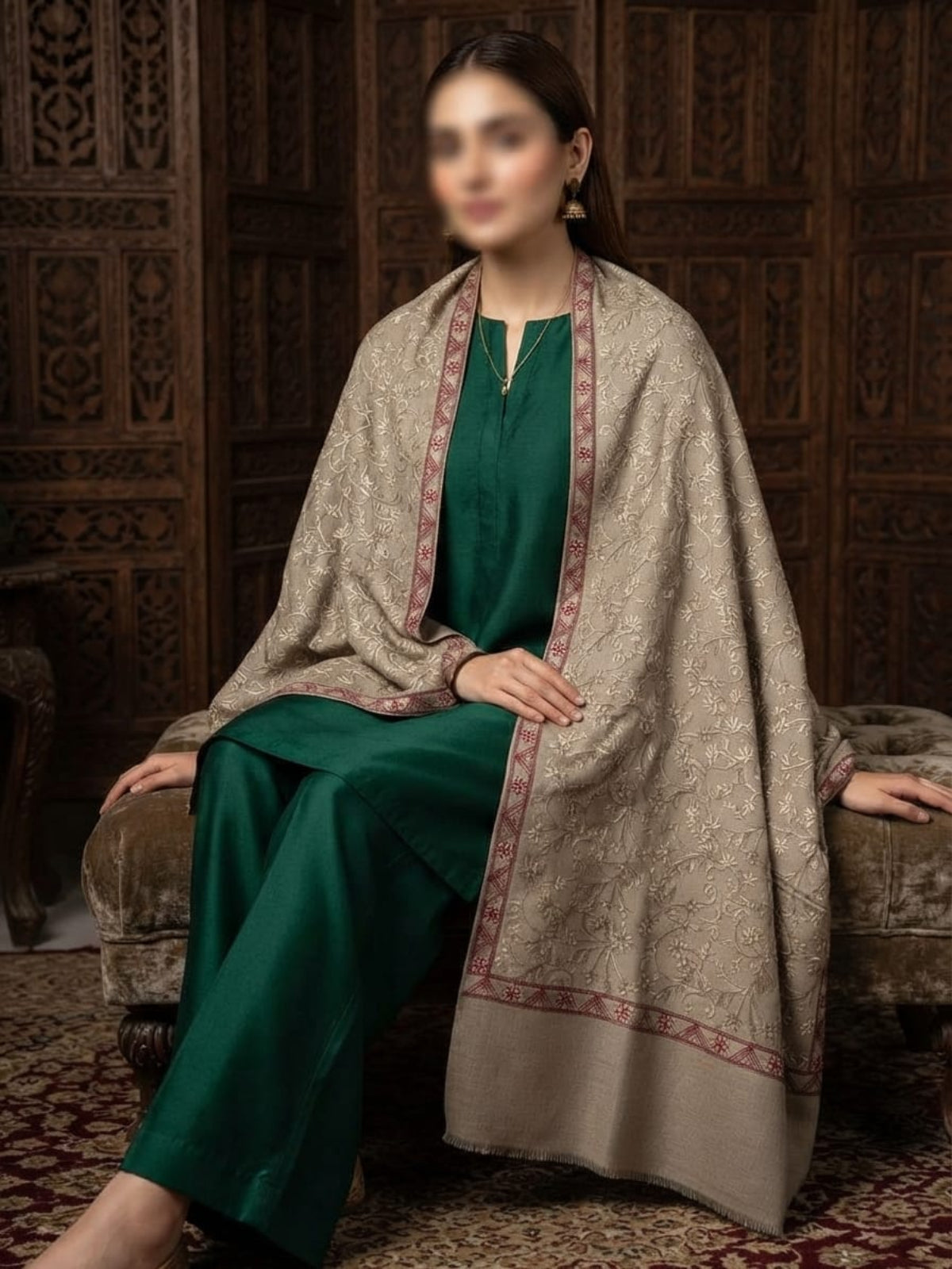 Manto Embroidered Shawl-Taupe