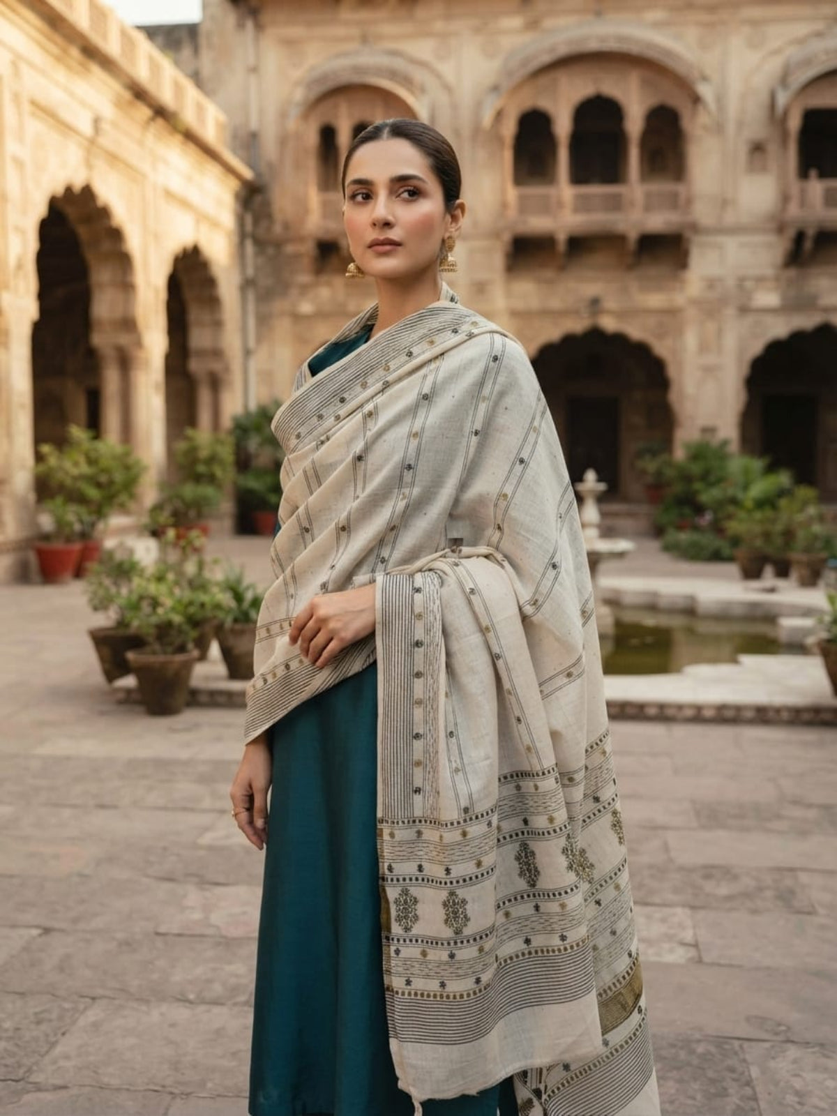Wahaj Printed Shawl-Ivory