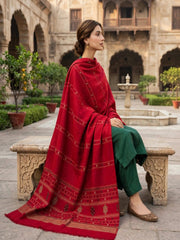 Wahaj Printed Shawl-Deep Red