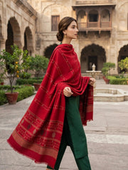 Wahaj Printed Shawl-Deep Red