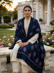 Murshid Embroidered Shawl-Navy Blue