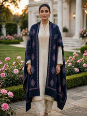 Murshid Embroidered Shawl-Navy Blue