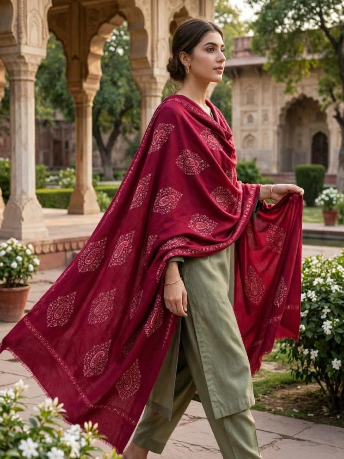 Murshid Embroidered Shawl-Crimson Red