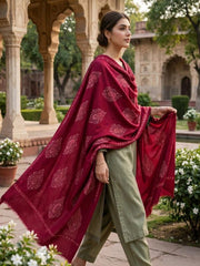 Murshid Embroidered Shawl-Crimson Red