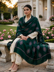 Murshid Embroidered Shawl-Bottle Green