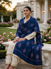 Murshid Embroidered Shawl-Steel Blue