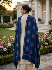 Murshid Embroidered Shawl-Steel Blue