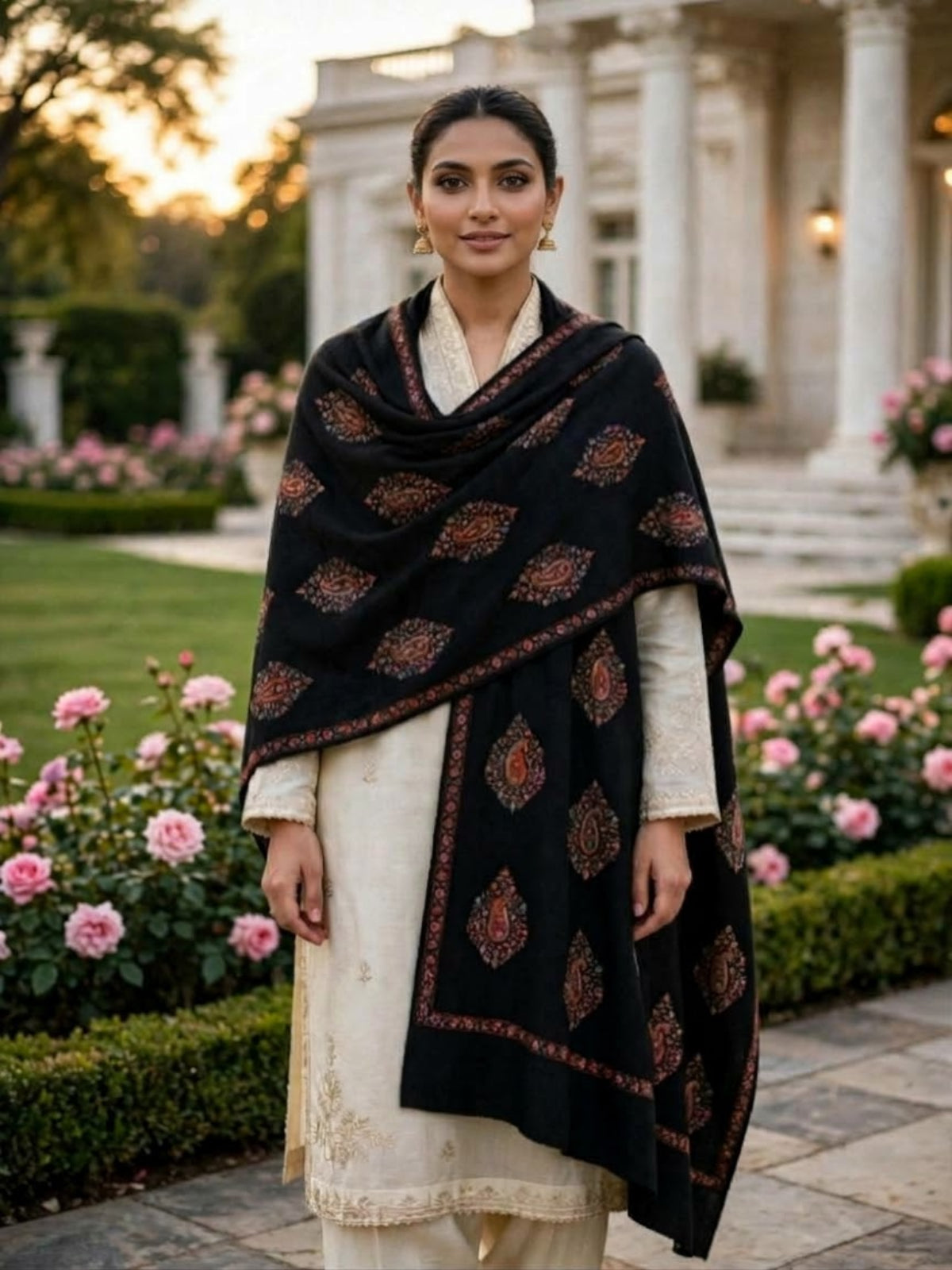 Murshid Embroidered Shawl-Black
