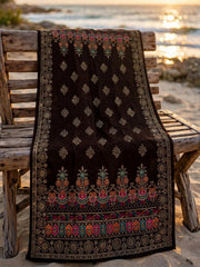Velevt Block Print Shawl-Maroon