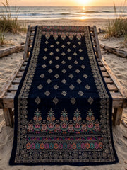 Velevt Block Print Shawl-Navy Blue