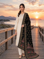 Velevt Block Print Shawl-Black
