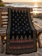 Velevt Block Print Shawl-Black