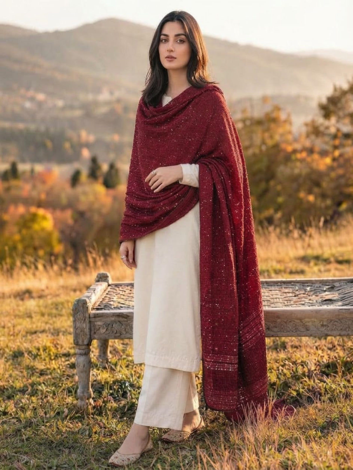 Deep Red-Moonlight Shawl