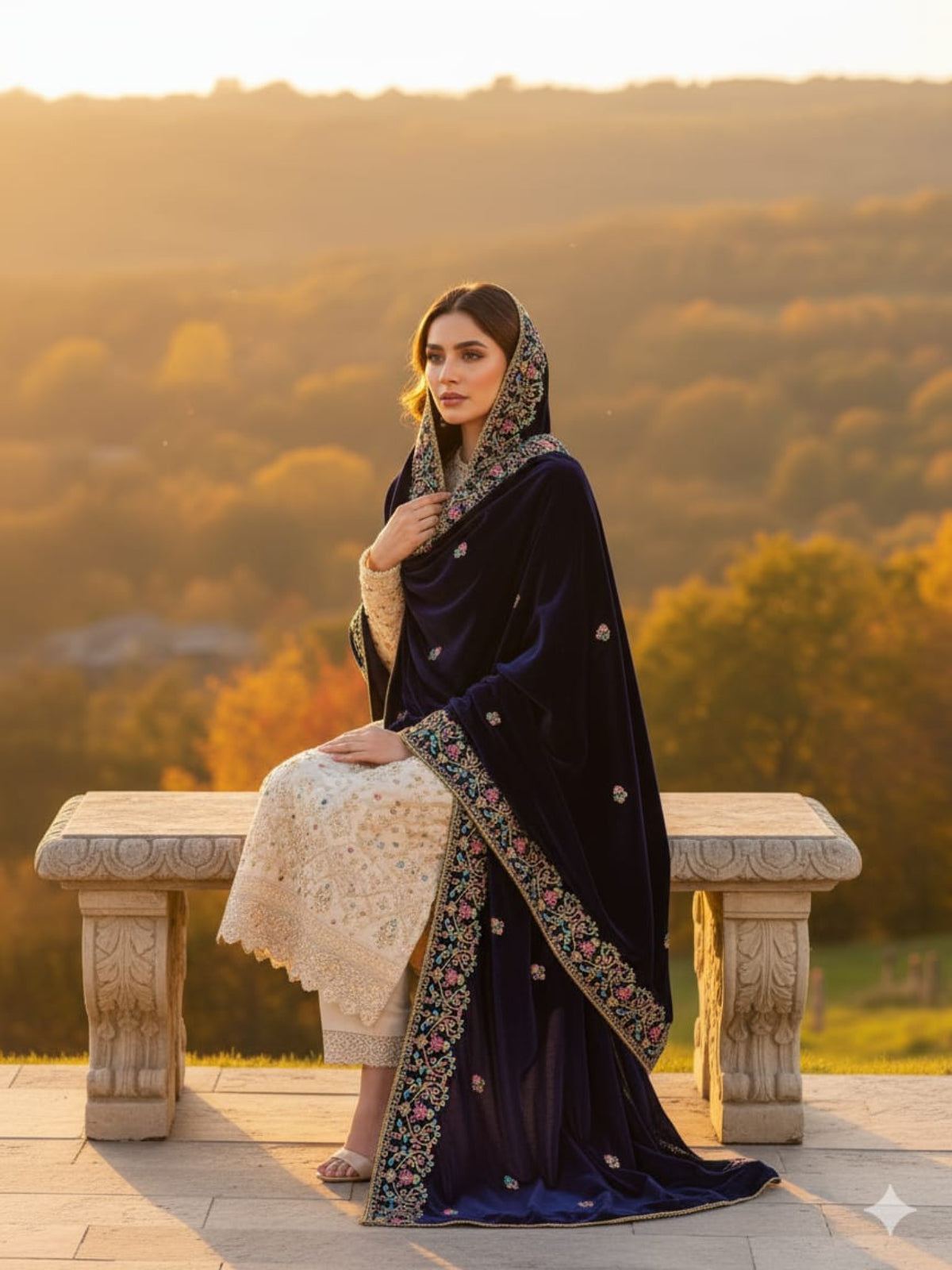 Lux Velvet Shawl-Navy