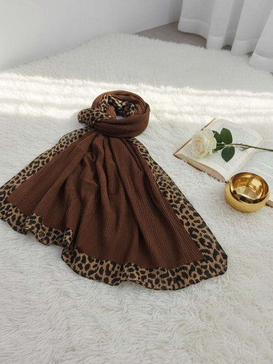 Leopard Wrap Hijab-Walnut