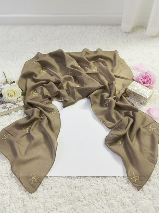 Bow Emb Hijab- Brown