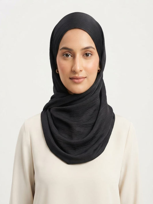 Luxury Crinkle Silk Hijab - BLACK