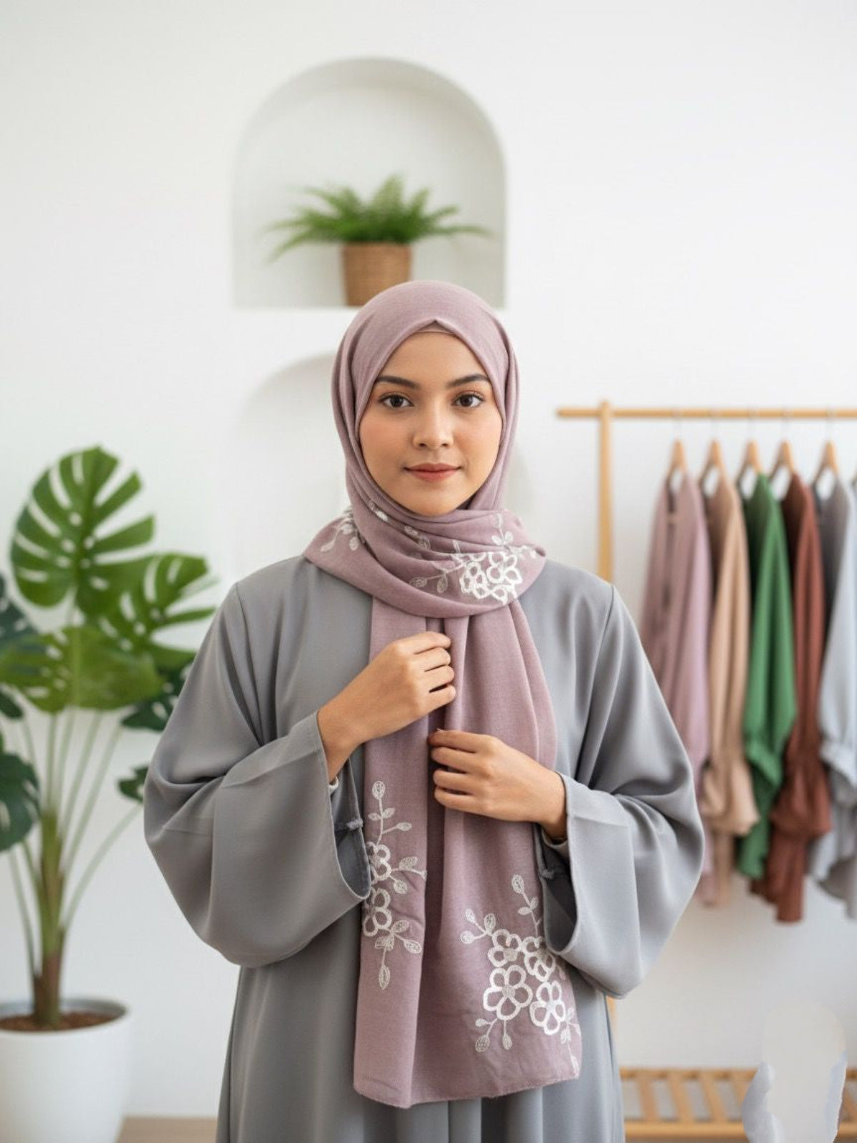 Embroide Floral Hijab PURPLE