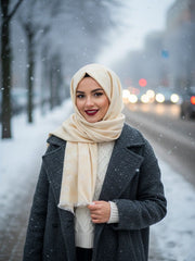 Flower Woolen Hijab Cream