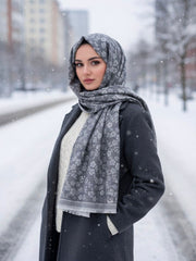 Flower Woolen Hijab Grey