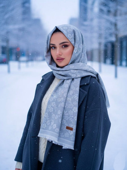 Flower Woolen Hijab Sky