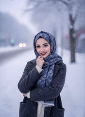 Flower Woolen Hijab Navy