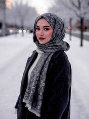 Flower Woolen Hijab Black