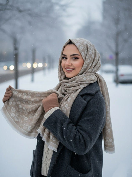 Flower Woolen Hijab Coffee