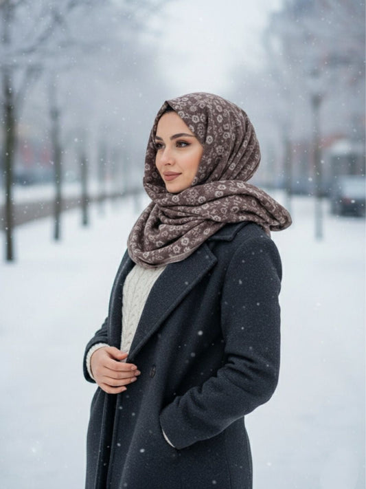 Flower Woolen Hijab Choco