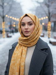 Flower Woolen Hijab Mustard