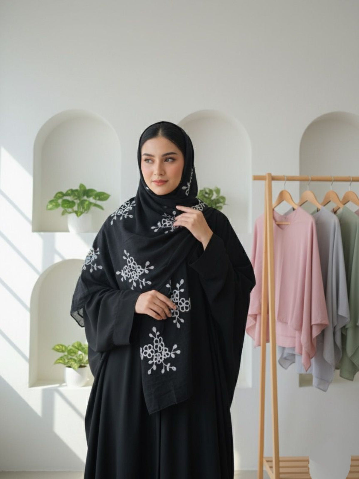 Embroide Floral Hijab BLACK