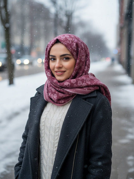 Flower Woolen Hijab Red