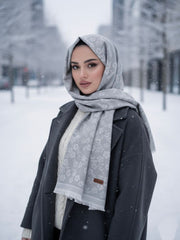 Flower Woolen Hijab Pastel Grey