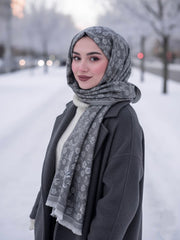 Flower Woolen Hijab Grey
