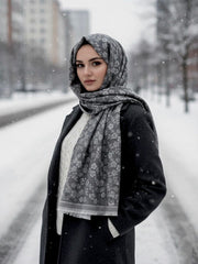 Flower Woolen Hijab Black