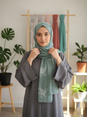 Embroided Floral Hijab LIGHT GREEN